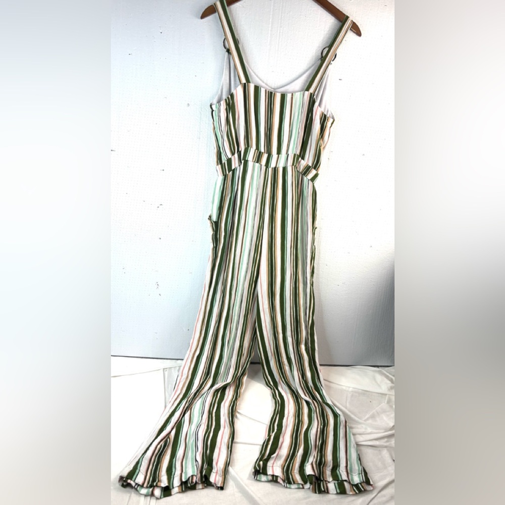 Derek Heart L Striped Jumpsuit O-Ring Straps Wide Leg Pocketed Jumpsuit in Green - Picture 3 of 11